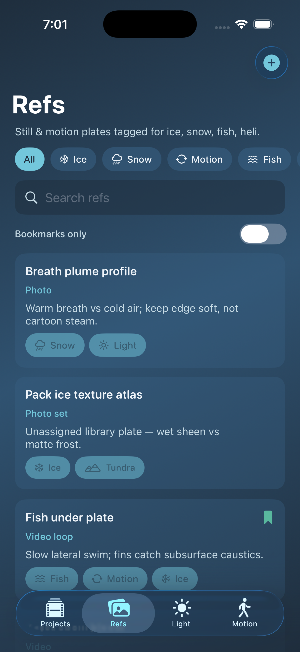 References list with ice and snow tags